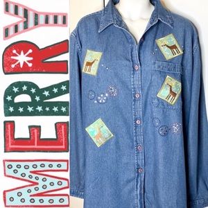 Abvien Denim Reindeer Button Shirt 18W 20W